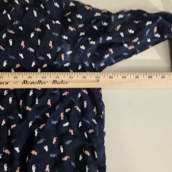 Loft Blouse Cat Print Long Sleeve XL Navy Blue - Picture 9 of 11